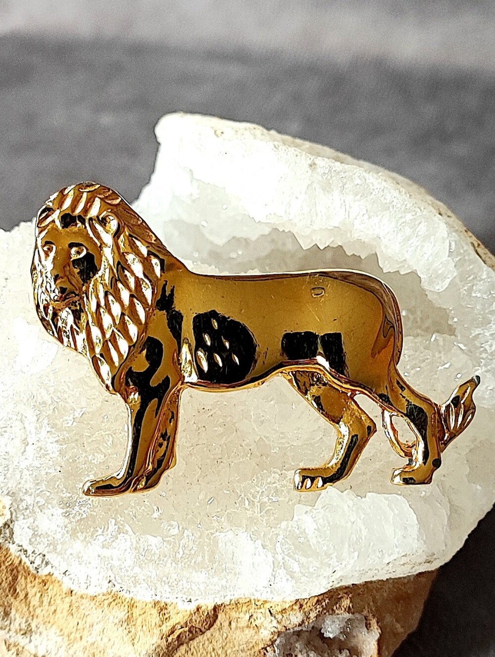 Lion Gold Tone Vintage Scarf Clip Necklace Slide King Of The Jungle NWOT EUC